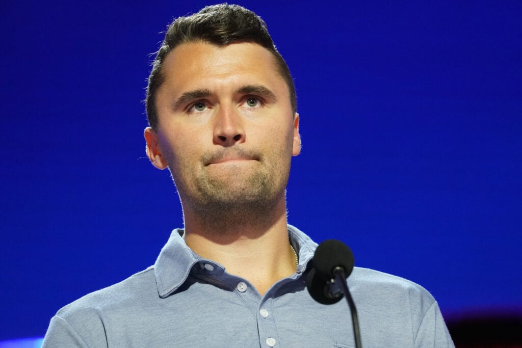 Turning Point USA Founder Charlie Kirk is seen onstage at the Fiserv Forum during preparations for the Republican National Convention (RNC) on July 14, 2024, in Milwaukee, Wisconsin. 