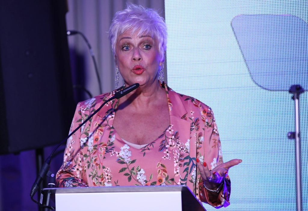 Denise Welch accepts the award for 'Awesome ally of the year' for her son Musician Matthew Healy at the Diva Awards 2019 at The Waldorf Hilton Hotel on June 07, 2019 in London, England. 