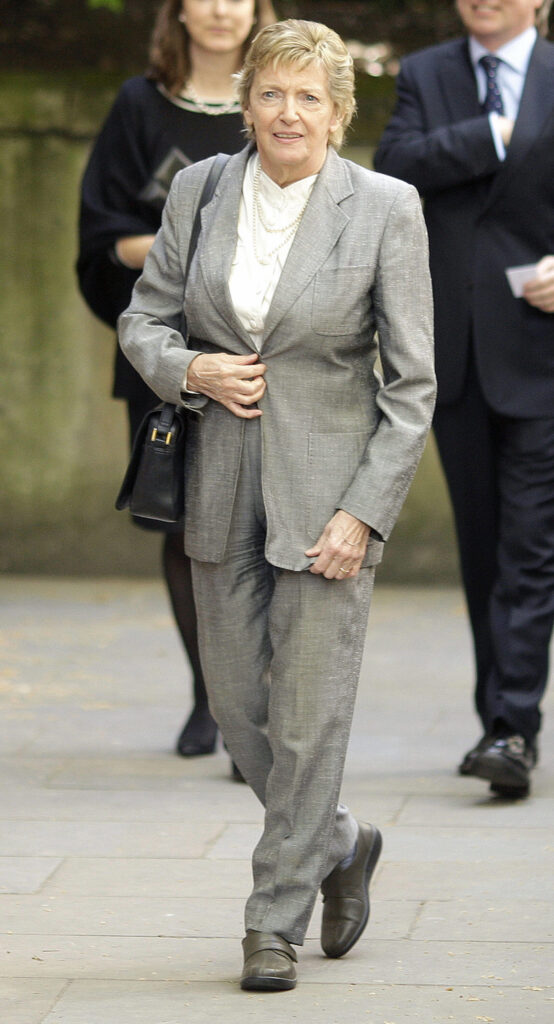 Jill Freud, wife of late British writer and broadcaster Clement Freud, is pictured outside Saint Bride's Church before his funeral in central London, on April 24, 2009. 