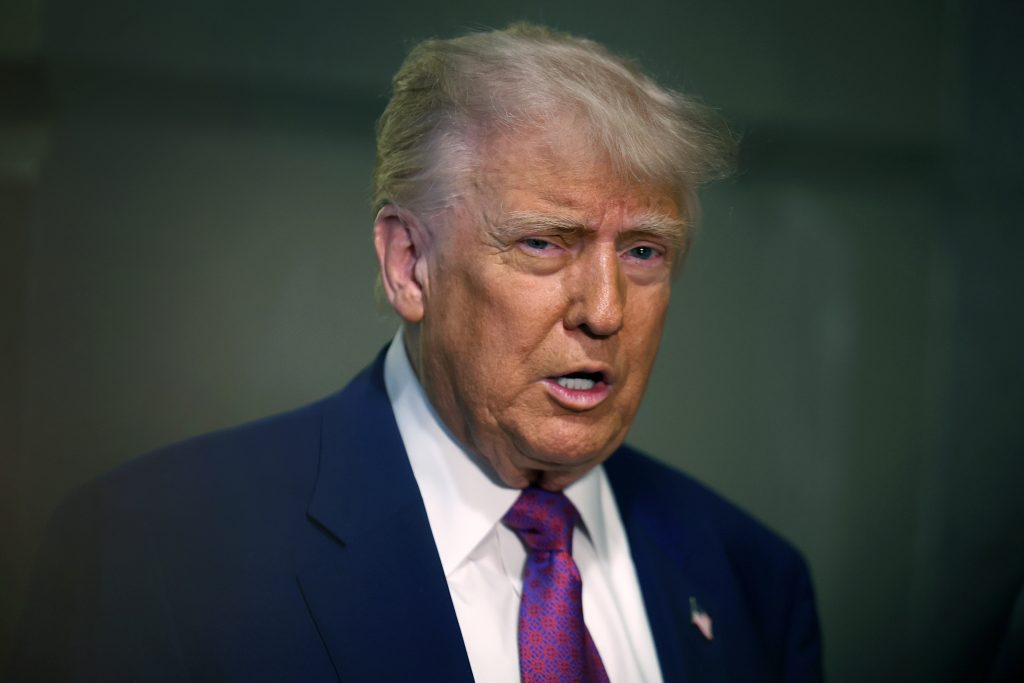 President Donald Trump arrives for a House Republican meeting at the U.S. Capitol on May 20, 2025 in Washington, DC.
