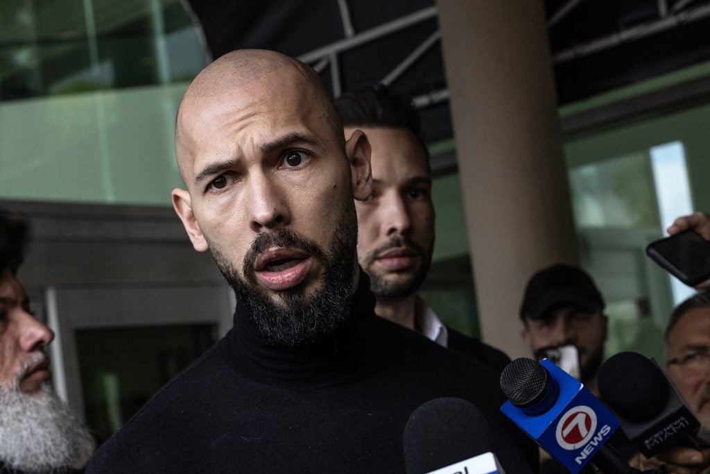 Andrew Tate and Tristan Tate arrive in the United States after a travel ban on them was lifted, at the Fort Lauderdale-Hollywood International Airport on February 27, 2025 in Fort Lauderdale, Florida.