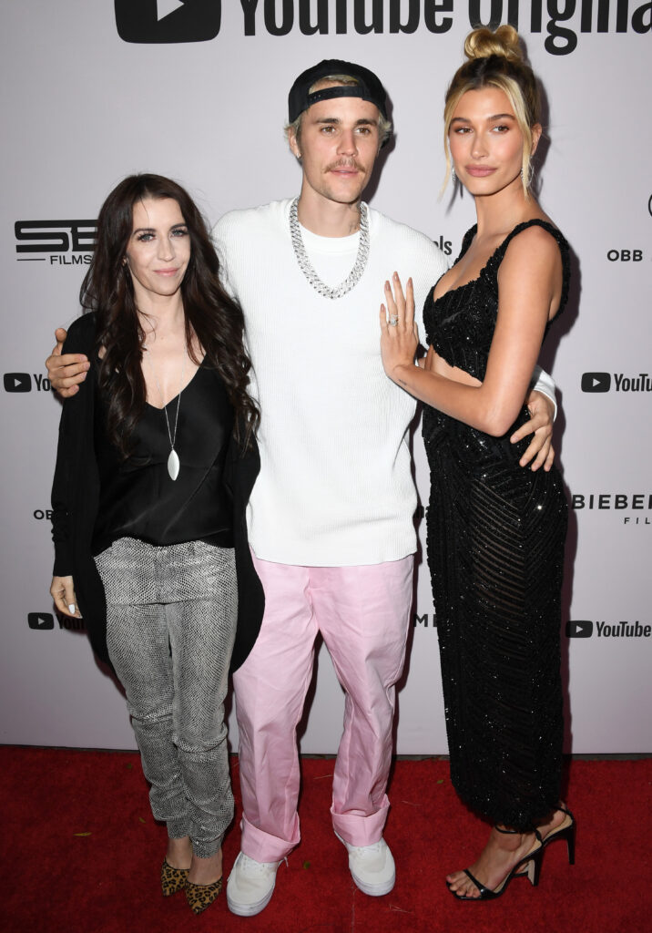 Pattie Mallette, Justin Bieber, and Hailey Bieber in 2020.
