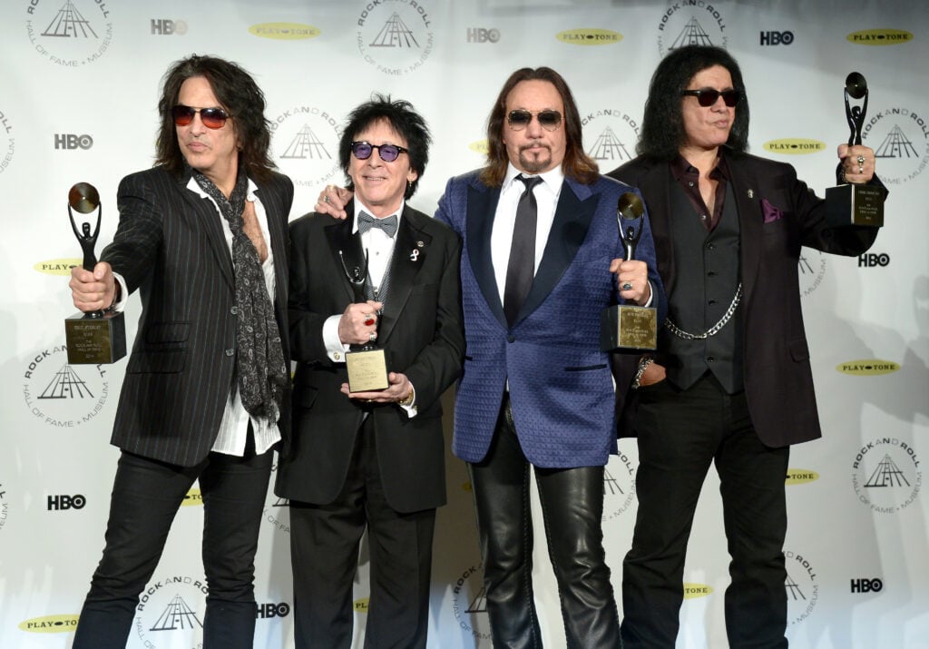 Inductees Paul Stanley, Peter Criss, Ace Frehley and Gene Simmons of KISS attend the 29th Annual Rock And Roll Hall Of Fame Induction Ceremony at Barclays Center of Brooklyn on April 10, 2014 in New York City. 
