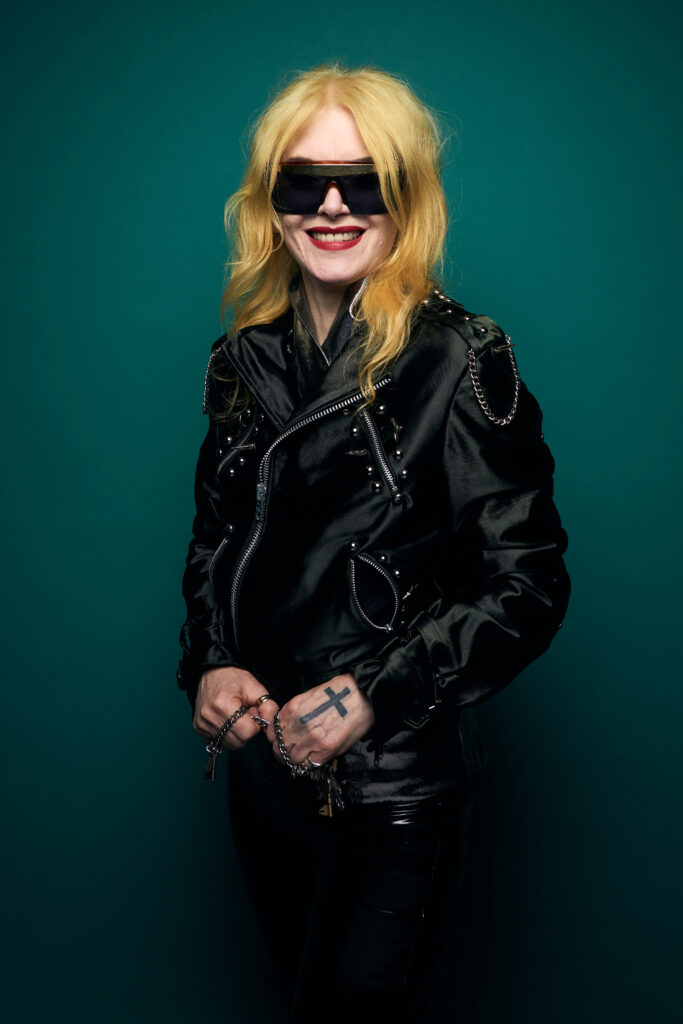 Pam Hogg poses in the GAY TIMES Honours 500 studio at Magazine London on November 21, 2019 in London, England. 