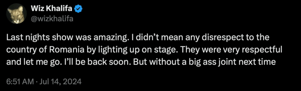 A dark mode screenshot of a Wiz Khalifa tweet.