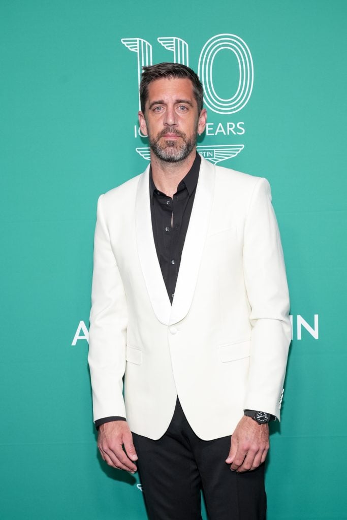 Aaron Rodgers attends the grand opening of Q New York, Aston Martinâs first ultra-luxury flagship on June 13, 2023 in New York City.
