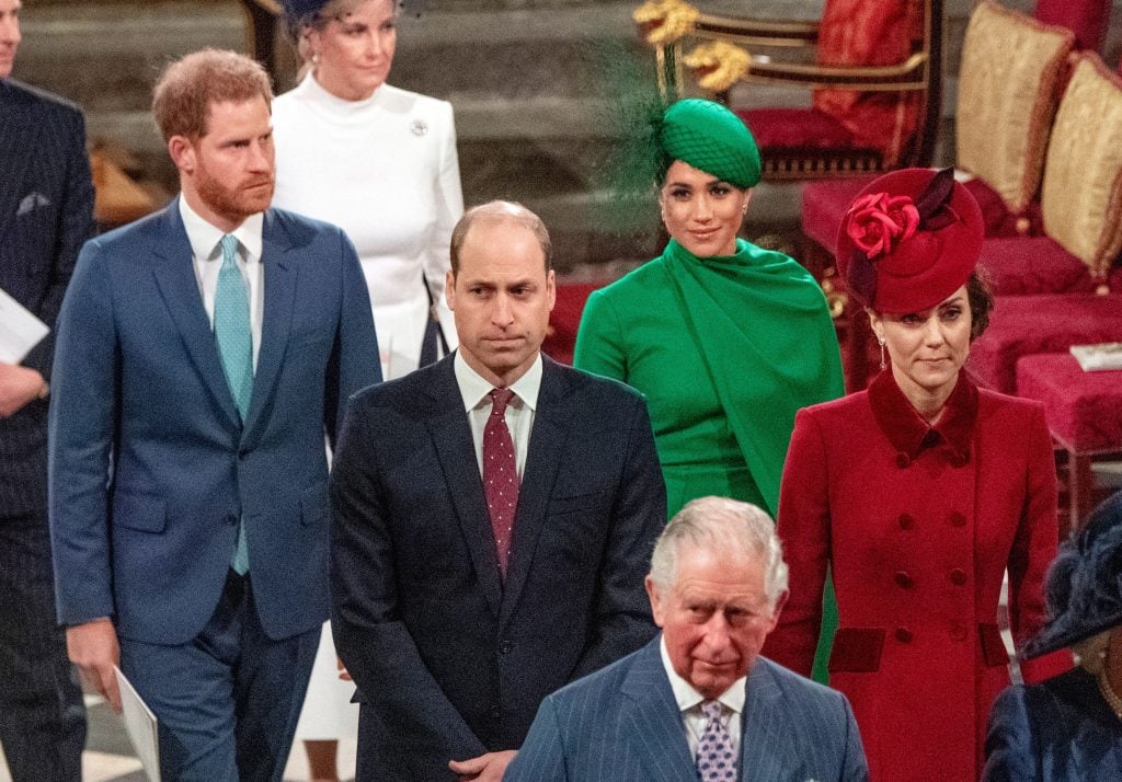 Britain's Prince Harry, Duke of Sussex and Britain's Meghan, Duchess of Sussex (2nd R) follow Britain's Prince William, Duke of Cambridg and Britain's Catherine, Duchess of Cambridge as they depart Westminster Abbey after attending the annual Commonwealth Service in London on March 9, 2020.