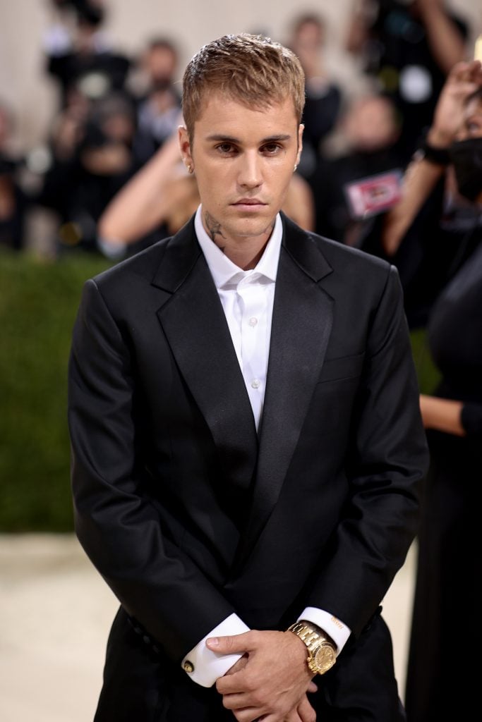 Justin Bieber attends The 2021 Met Gala Celebrating In America: A Lexicon Of Fashion at Metropolitan Museum of Art on September 13, 2021 in New York City.