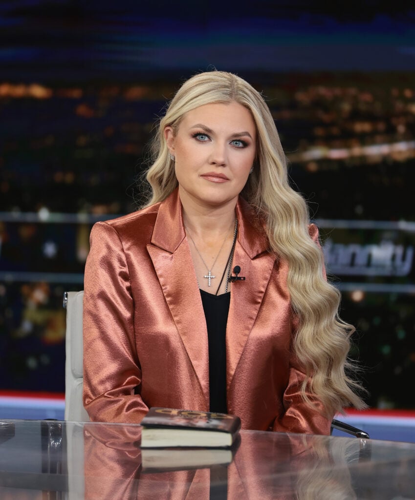 Erika Kirk discusses the newly released book Stop, In The Name of God: Why Honoring The Sabbath Will Transform Your Life on Hannity at Fox News Channel Studios on December 08, 2025 in New York City. 