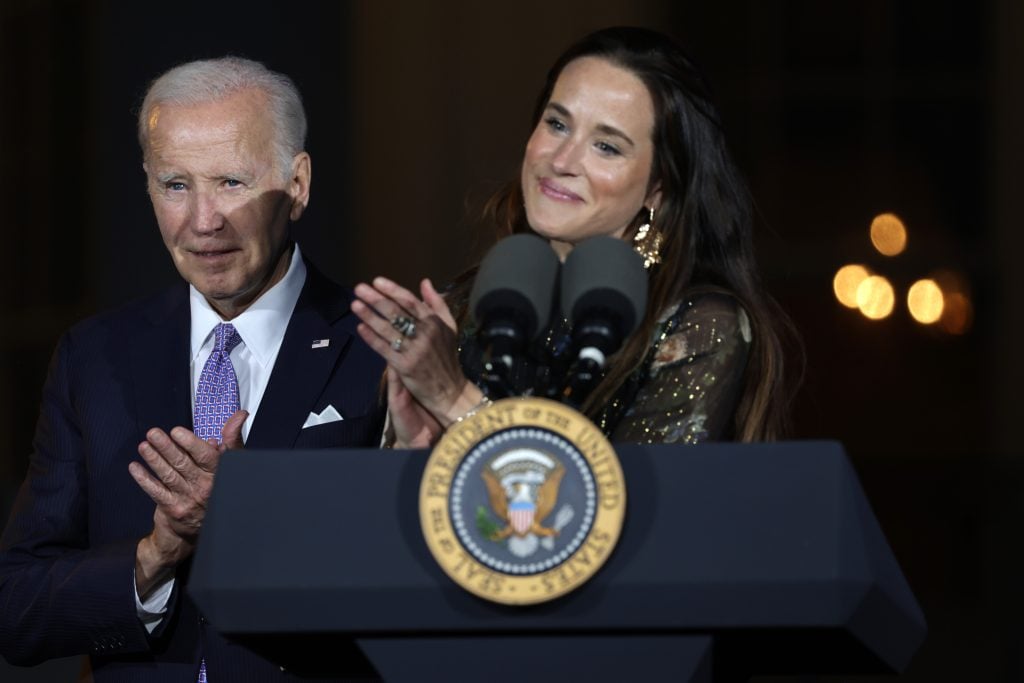 U.S. President Joe Biden and his daughter Ashley Biden share a moment during a Juneteenth concert on the South Lawn of the White House on June 13, 2023 in Washington, DC. 