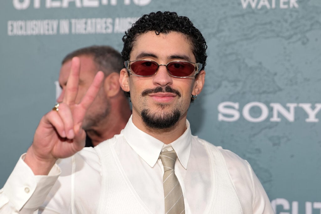 Bad Bunny attends Columbia Pictures' Caught Stealing premiere at Regal Union Square on August 26, 2025 in New York City.