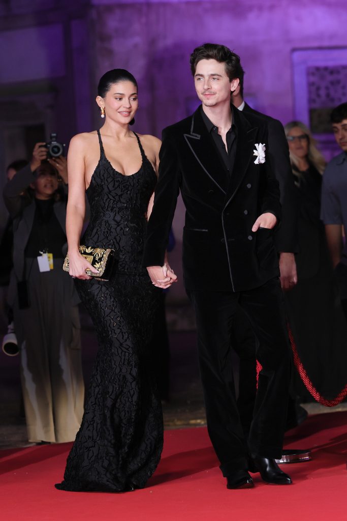 Timothee Chalamet and Kylie Jenner attend the red carpet during the 70th David Di Donatello at Cinecitta Studios on May 07, 2025 in Rome, Italy. 