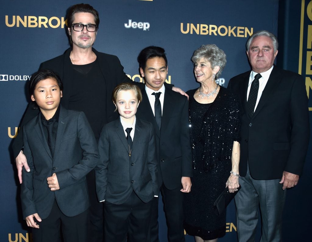 Actor Brad Pitt (C), (L-R) Pax Thien Jolie-Pitt, Shiloh Nouvel Jolie-Pitt,, Maddox Jolie-Pitt, Jane Pitt, and William Pitt arrive at the Premiere Of Universal Studios' Unbroken at TCL Chinese Theatre on December 15, 2014 in Hollywood, California.  
