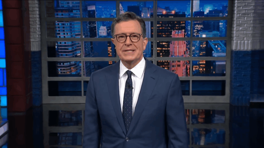 A screenshot from The Late Show with Stephen Colbert.