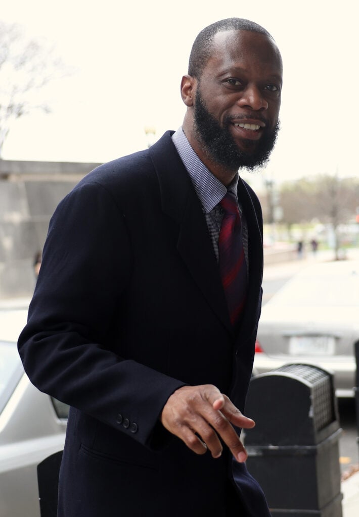Pras Michel, a member of the 1990's hip-hop group the Fugees, arrives at U.S. District Court on March 31, 2023 in Washington, DC. 
