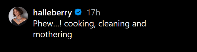 A dark mode Instagram caption reading: Phewâ¦! cooking, cleaning, and mothering