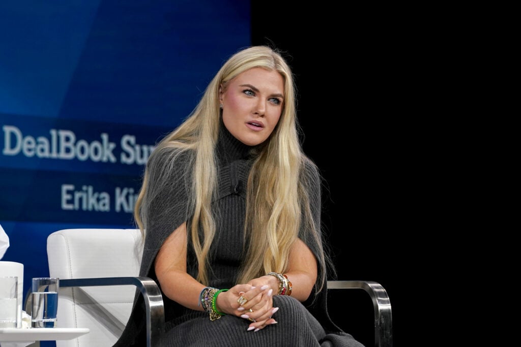 Erika Kirk speaks onstage during The New York Times DealBook Summit 2025 at Jazz at Lincoln Center on December 03, 2025 in New York City. 