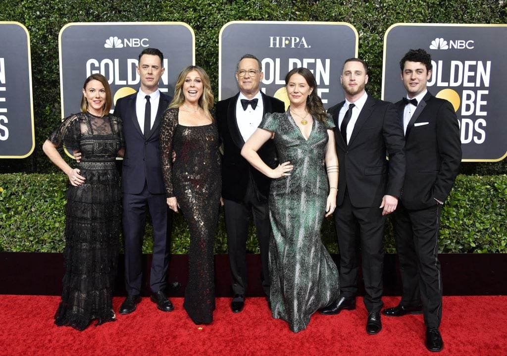 Samantha Bryant, Colin Hanks, Rita Wilson, Tom Hanks, Elizabeth Ann Hanks, Chet Hanks, and Truman Theodore Hanks attend the 77th Annual Golden Globe Awards at The Beverly Hilton Hotel on January 05, 2020 in Beverly Hills, California.