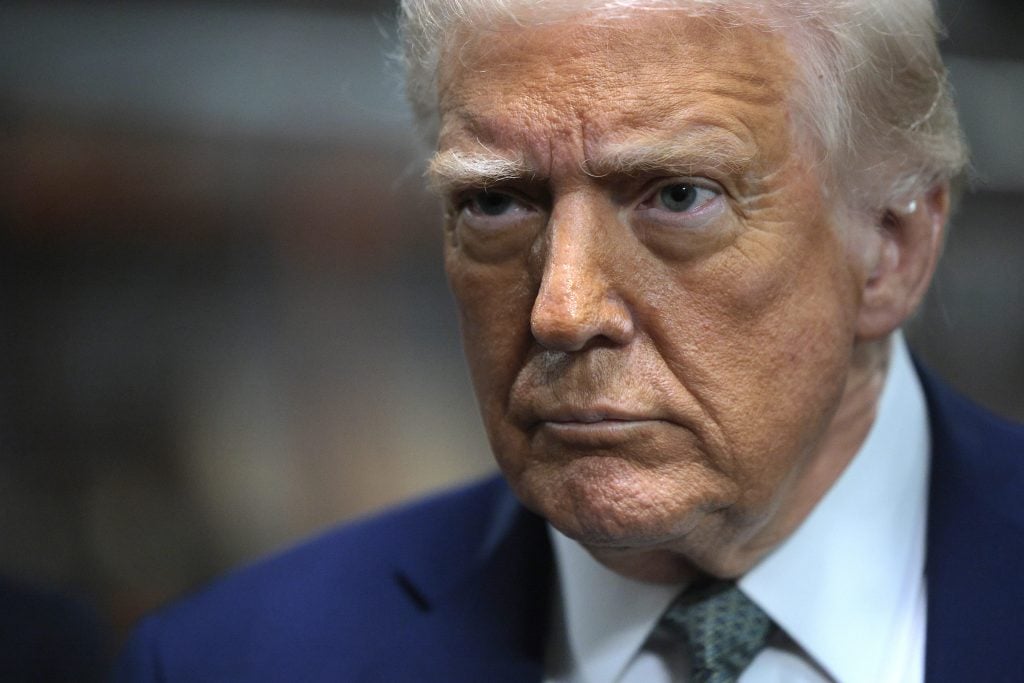 U.S. President Donald Trump speaks to the media during a guided tour of the John F. Kennedy Center for the Performing Arts before leading a board meeting on March 17, 2025 in Washington, DC.