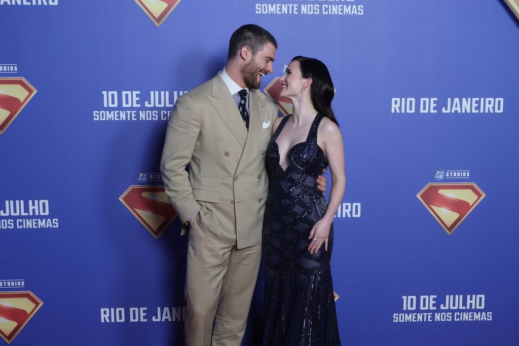 Actor David Corenswet and actress Rachel Brosnahan attend the red carpet for the Superman movie premiere at Cine Odeon on June 23, 2025 in Rio de Janeiro, Brazil. 