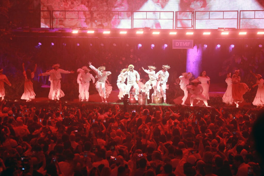 Bad Bunny performs in 2025.