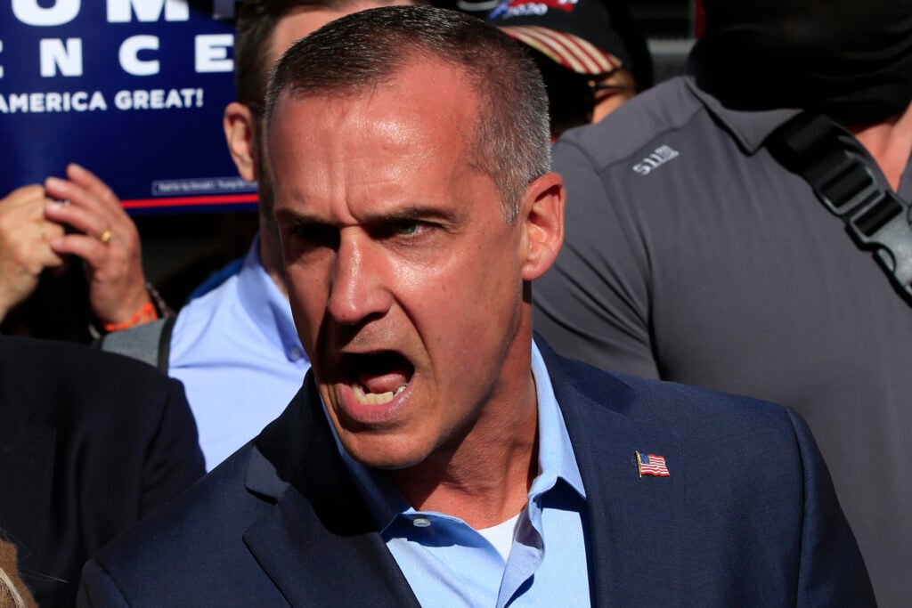 Corey Lewandowski yells in 2020.