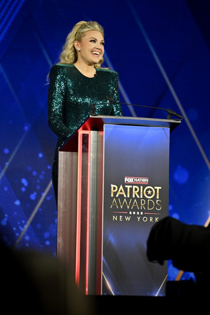 Erika Kirk accepts the inaugural Charlie Kirk Legacy Award onstage during the 2025 Fox Nation Patriot Awards at Tilles Center for the Performing Arts on November 06, 2025 in Greenvale, New York. 