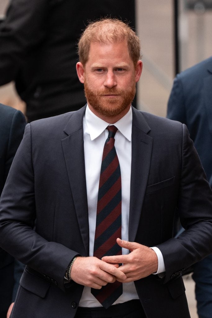 Prince Harry, Duke of Sussex arrives at the Royal Courts of Justice on April 09, 2025 in London, England. Prince Harry arrived in the UK on Tuesday to attend court for his appeal against the reduction of his security detail during family visits.