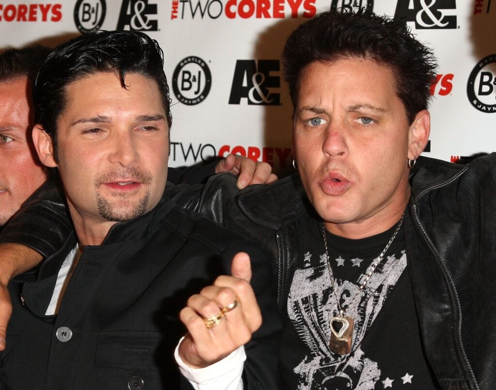 Corey Feldman, and Corey Haim attend the A&E Premiere Of 'The Two Coreys' held at Sugar nightclub on July 27, 2007 in Hollywood California. 