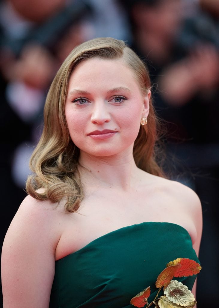 Mia Threapleton attends the The Phoenician Scheme red carpet at the 78th annual Cannes Film Festival at Palais des Festivals on May 18, 2025 in Cannes, France. 
