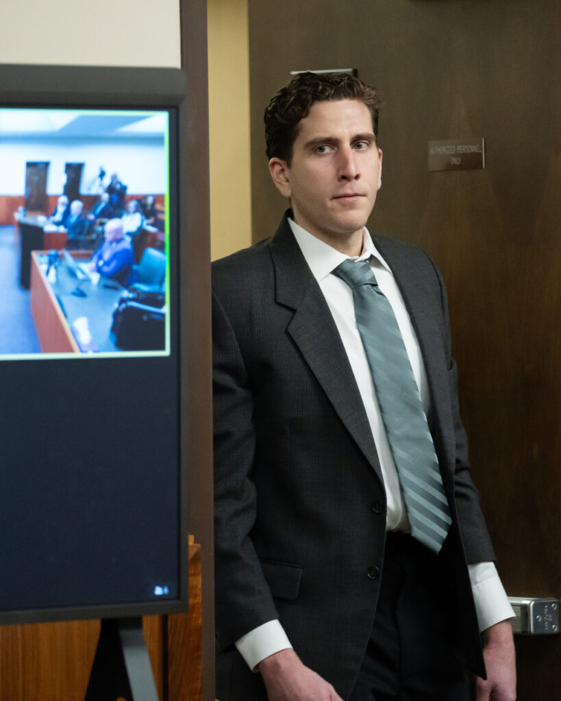 Bryan Kohberger, accused of murder, arrives for a hearing on cameras in the courtroom in Latah County District Court on September 13, 2023 in Moscow, Idaho.   