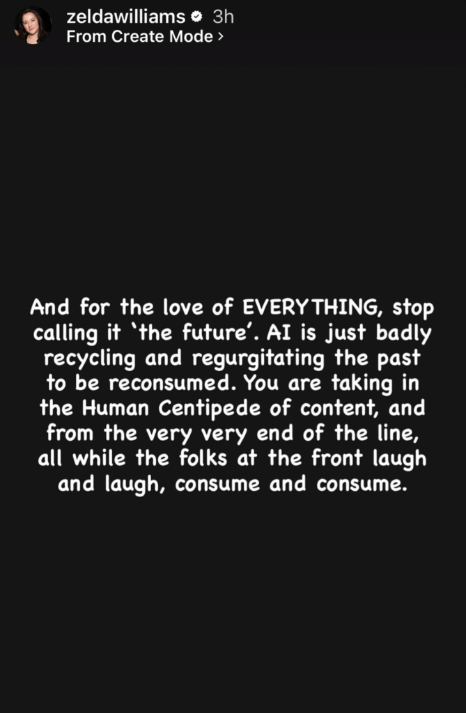 A screenshot of Zelda Williams' October 2025 Instagram Story post, part 2 of 2.