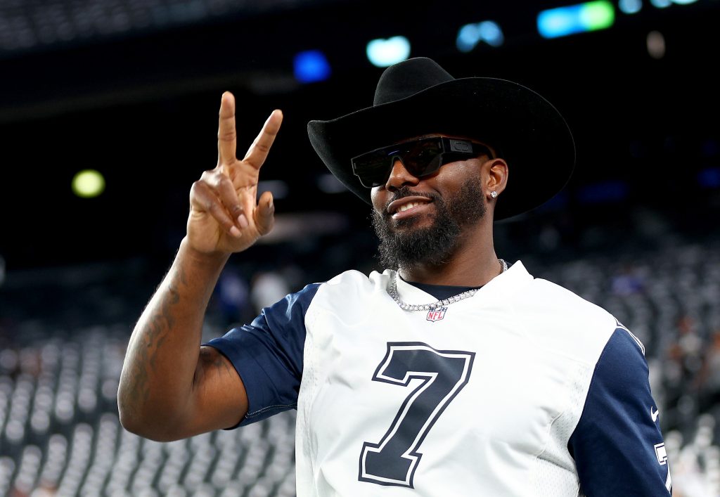 Former Dallas Cowboys wide receiver Dez Bryant walks on the field before the game between the New York Giants and the Dallas Cowboys at MetLife Stadium on September 26, 2022 in East Rutherford, New Jersey. 