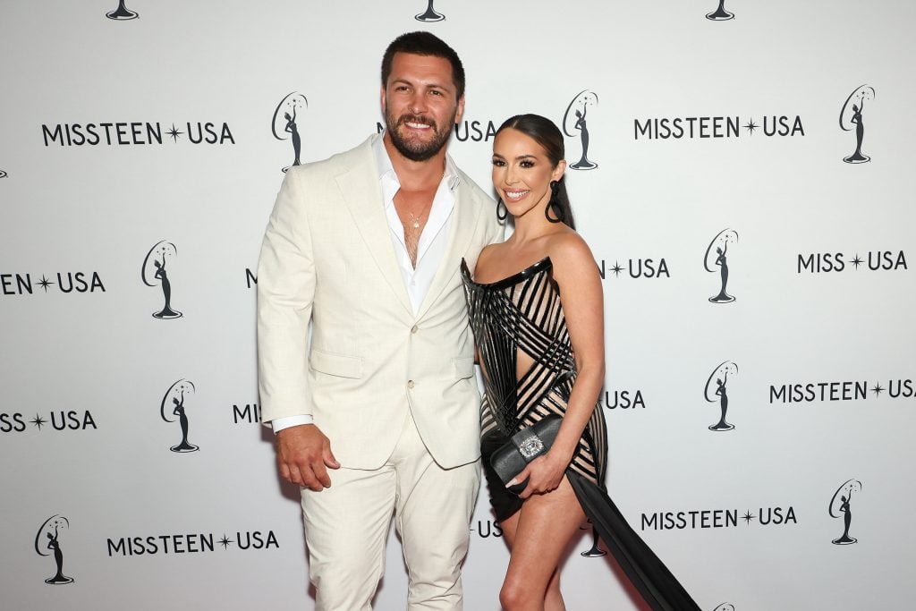 Brock Davies and Scheana Shay attend the 73rd annual Miss USA Pageant at Peacock Theater on August 04, 2024 in Los Angeles, California.  