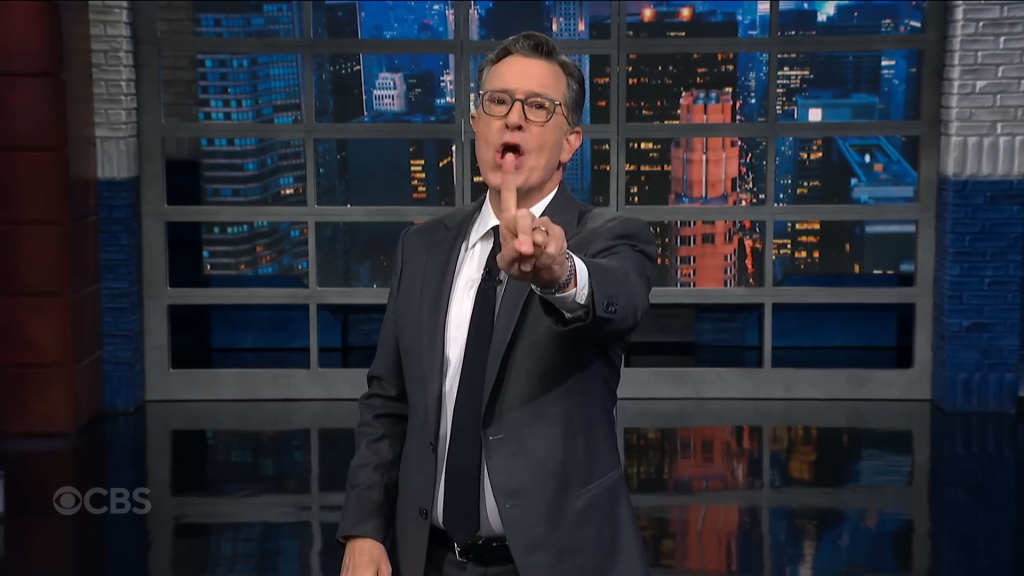 Stephen Colbert makes the best jokes that he can under the grim circumstances.