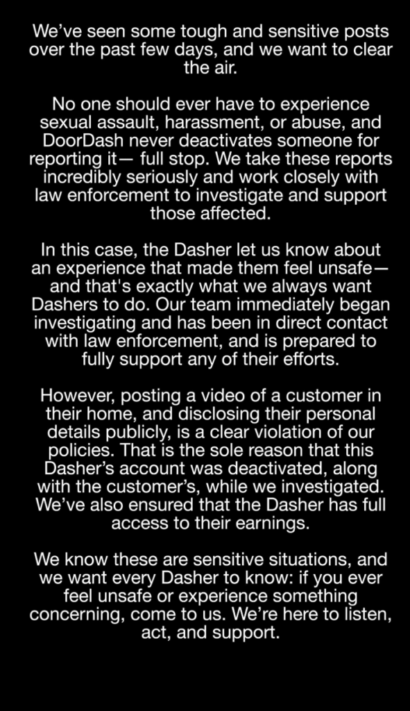 On Instagram, TikTok, and beyond, DoorDash explained their reaction to the DoorDash girl controversy of Olivia Henderson.