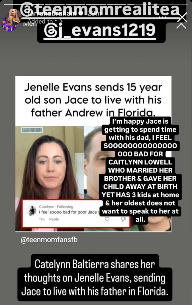 A screenshot of Farrah Abraham mocking Catelynn Lowell and Tyler Baltierra.