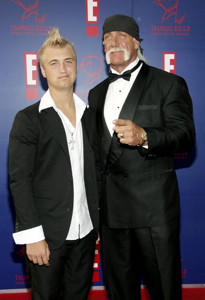 Actor Hulk Hogan and his son Nick arrive at the 5th Annual Taurus World Stunt Awards on September 25, 2005 in Los Angeles, California. 