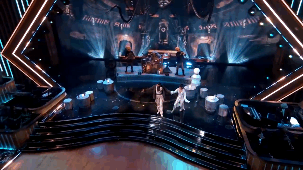 Hilaria Baldwin on the DWTS stage.