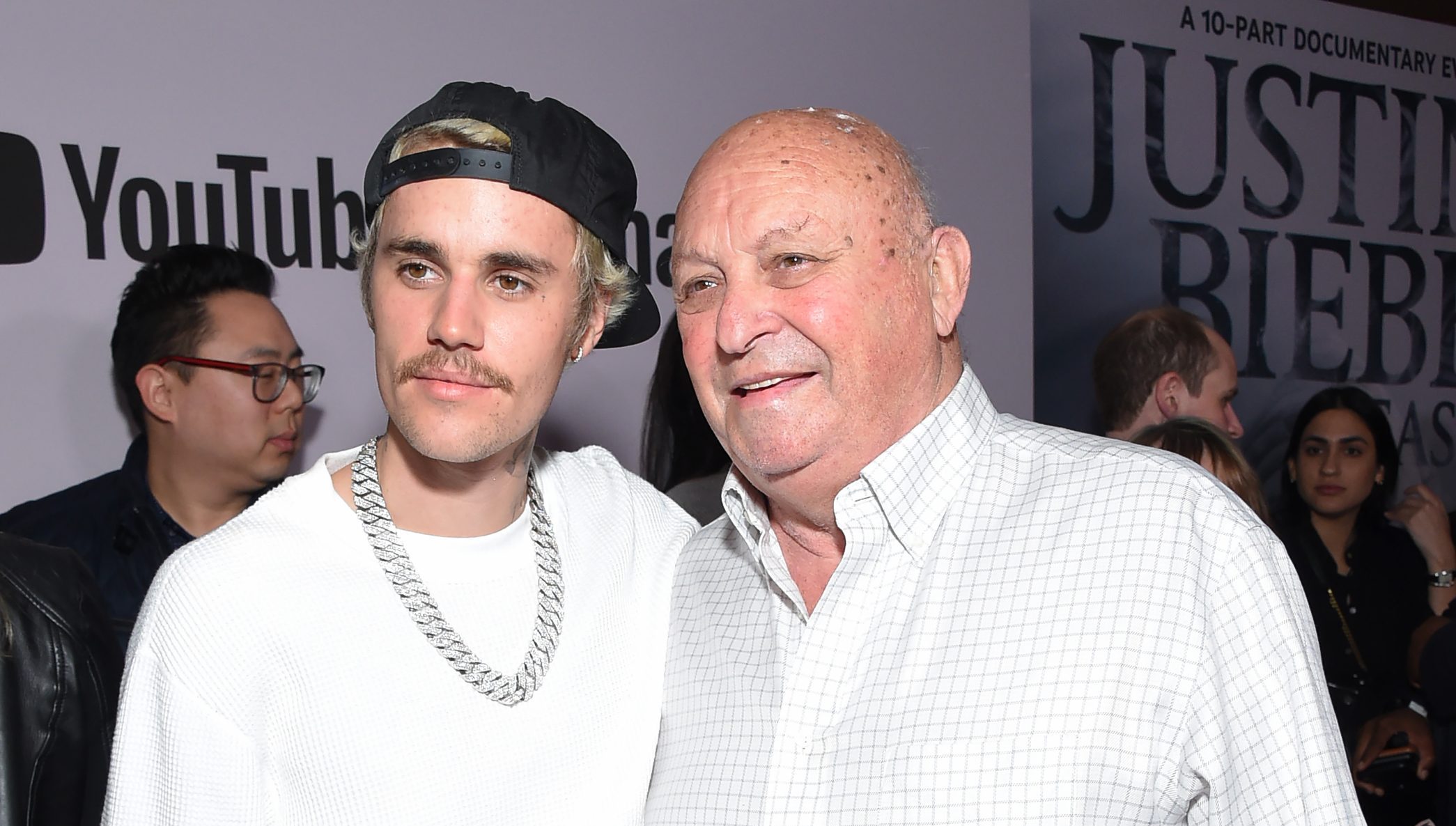 Canadian singer Justin Bieber Justin Bieber and grandfather Bruce Dale arrive for YouTube Originals' Justin Bieber: Seasons premiere at the Regency Bruin Theatre in Los Angeles on January 27, 2020. Canadian singer Justin Bieber Justin Bieber and grandfather Bruce Dale arrive for YouTube Originals' Justin Bieber: Seasons premiere at the Regency Bruin Theatre in Los Angeles on January 27, 2020.