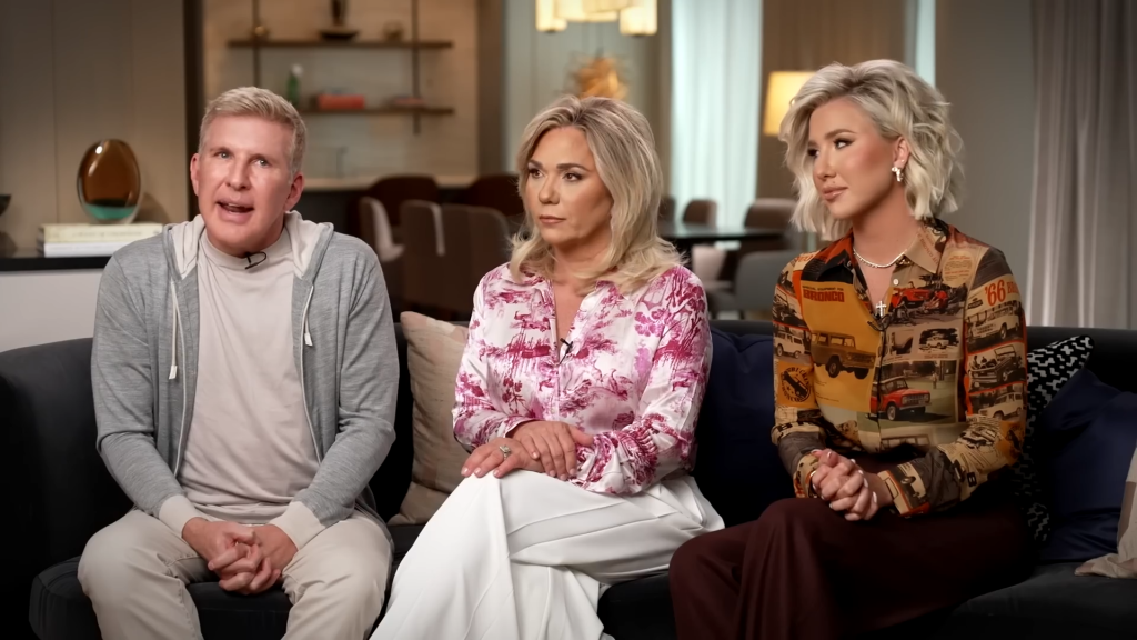Todd Chrisley with Julie Chrisley and Savannah Chrisley in June 2025. Todd Chrisley with Julie Chrisley and Savannah Chrisley in June 2025.