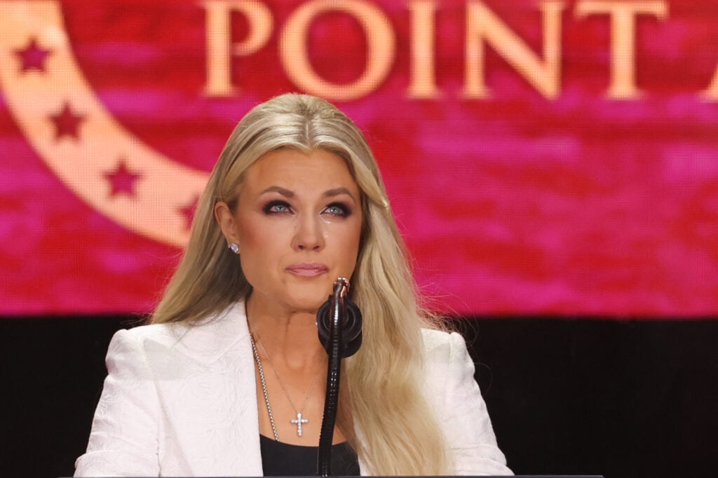 Erika Kirk, Charlie Kirk's widow, speaks at the public memorial service for right-wing activist Charlie Kirk at State Farm Stadium in Glendale, Arizona, on September 21, 2025. Erika Kirk, Charlie Kirk's widow, speaks at the public memorial service for right-wing activist Charlie Kirk at State Farm Stadium in Glendale, Arizona, on September 21, 2025.