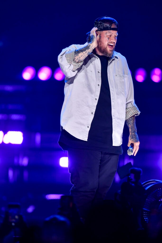 Jelly Roll performs on stage during Lainey Wilson: Whirlwind World Tour at Bridgestone Arena on October 02, 2025 in Nashville, Tennessee.  Jelly Roll performs on stage during Lainey Wilson: Whirlwind World Tour at Bridgestone Arena on October 02, 2025 in Nashville, Tennessee.