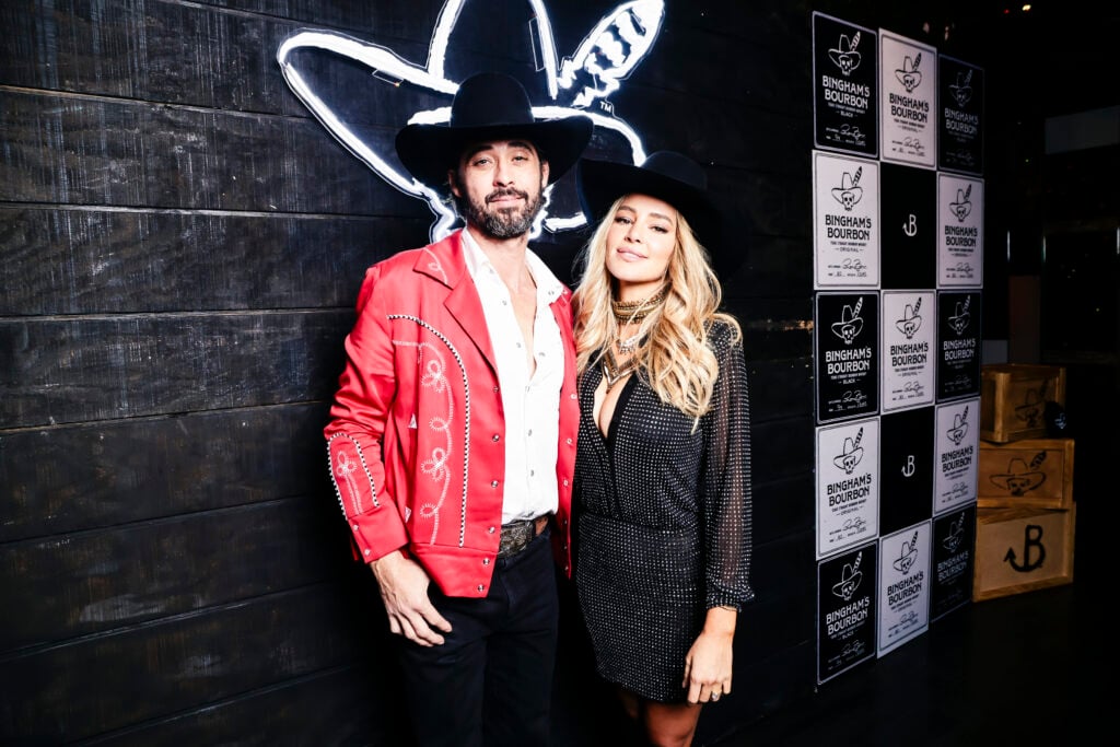 Ryan Bingham and Hassie Harrison attend Bingham's Bourbon NFR After Party at Inspire at the Wynn on December 07, 2023 in Las Vegas, Nevada. 