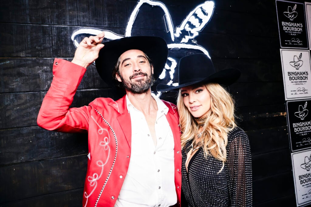 Ryan Bingham and Hassie Harrison attend Bingham's Bourbon NFR After Party at Inspire at the Wynn on December 07, 2023 in Las Vegas, Nevada. 