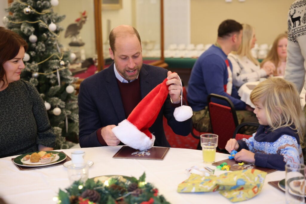 Prince William, Prince of Wales, Colonel-in-Chief, 1st Battalion Mercian Regiment, visits the Regiment for a Christmas event for families at Picton Barracks on December 10, 2024 in Bulford, Wiltshire.