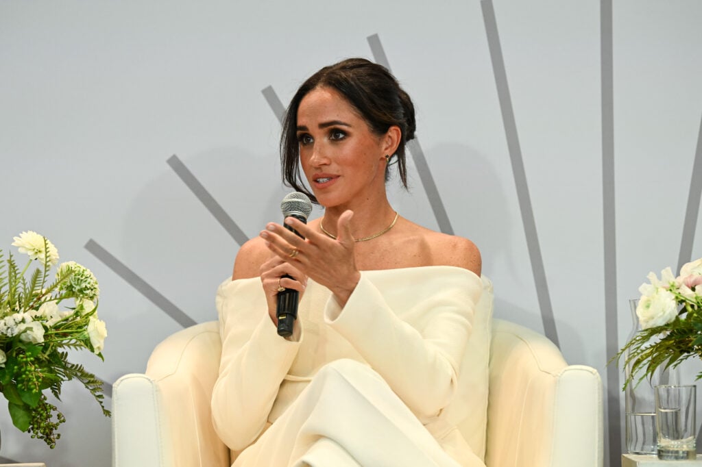 Meghan, Duchess of Sussex speaks onstage at The Archewell Foundation Parentsâ Summit: Mental Wellness in the Digital Age during Project Healthy Minds' World Mental Health Day Festival 2023 at Hudson Yards on October 10, 2023 in New York City. 