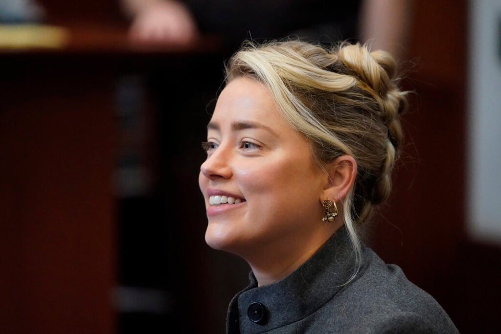 Actor Amber Heard arrives into the courtroom at the Fairfax County Circuit Courthouse in Fairfax, Virginia, on May 16, 2022. 