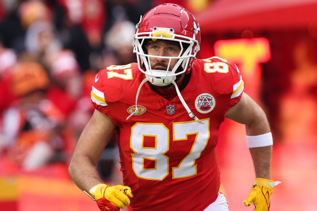 Travis Kelce takes the field for the Kansas City Chiefs.