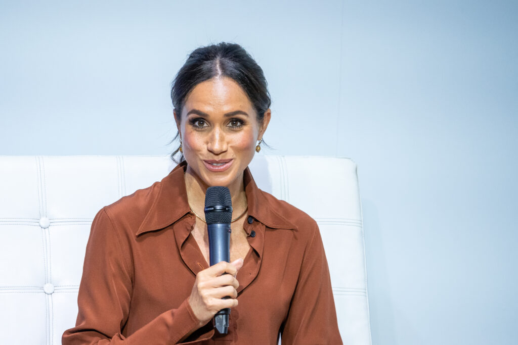 Meghan, Duchess of Sussex, speaks onstage at EAN University on August 15, 2024 in Bogota, Colombia. 